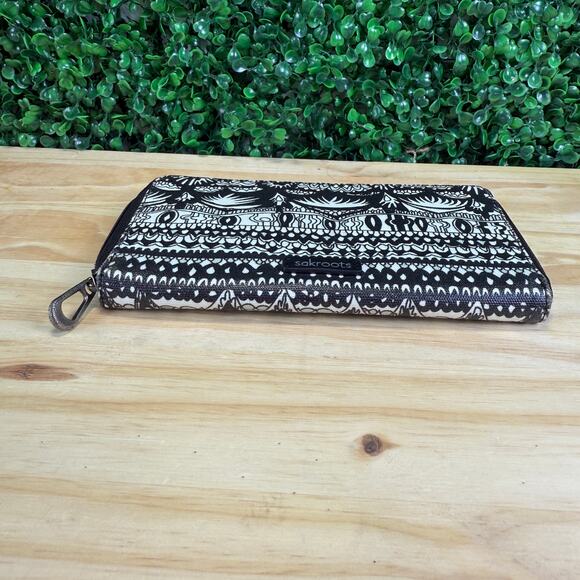 Sakroots Womens Billfold Wallet Zip Close Black Beige Organizer - Picture 9 of 10